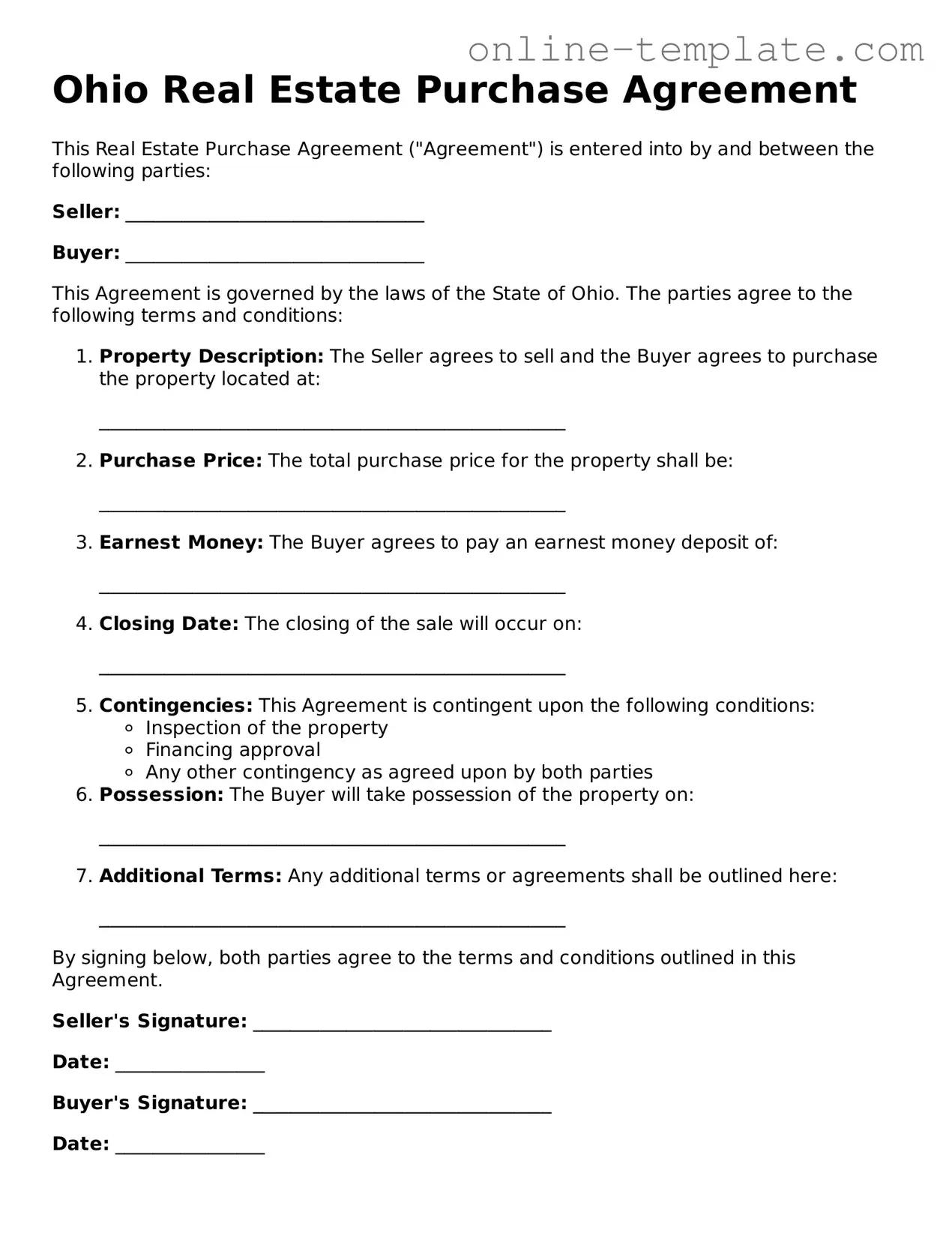 Attorney-Verified  Real Estate Purchase Agreement Template for Ohio