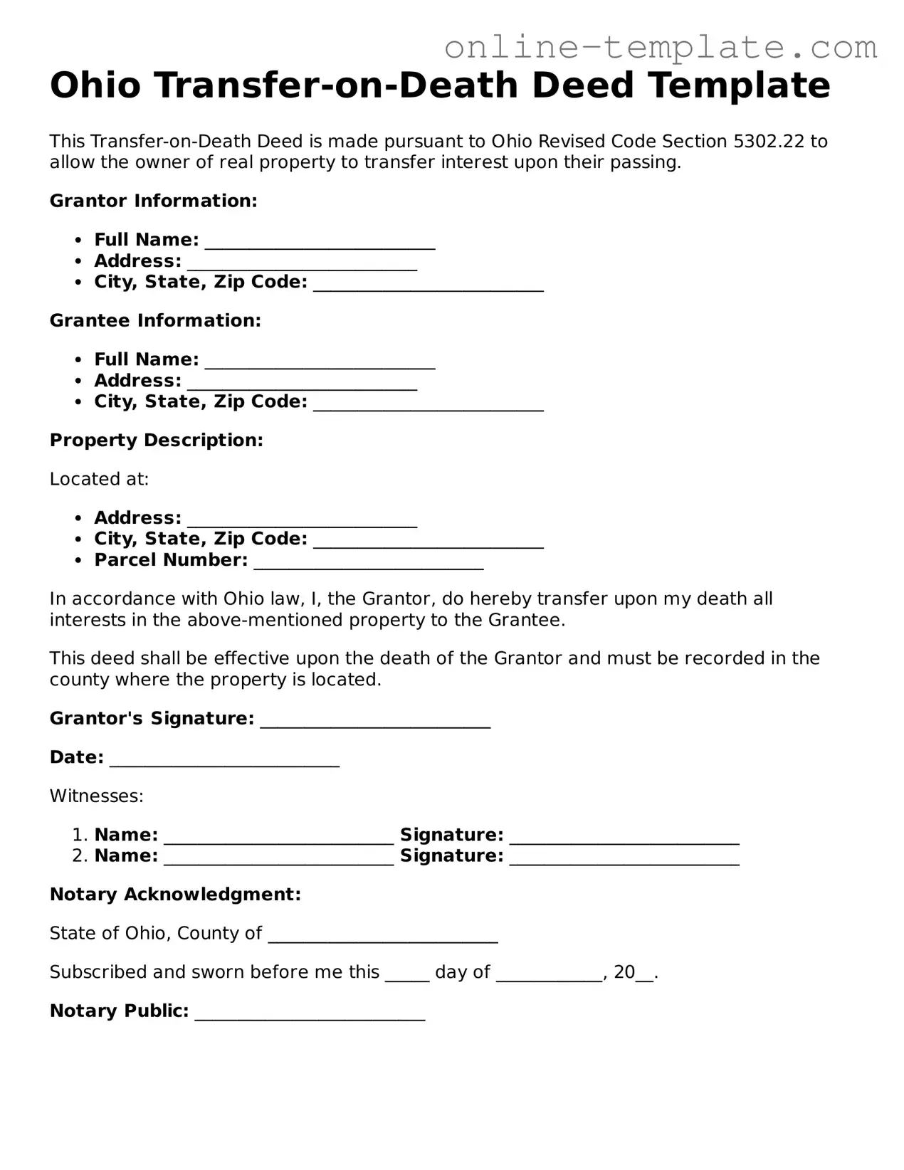 Attorney-Verified  Transfer-on-Death Deed Template for Ohio