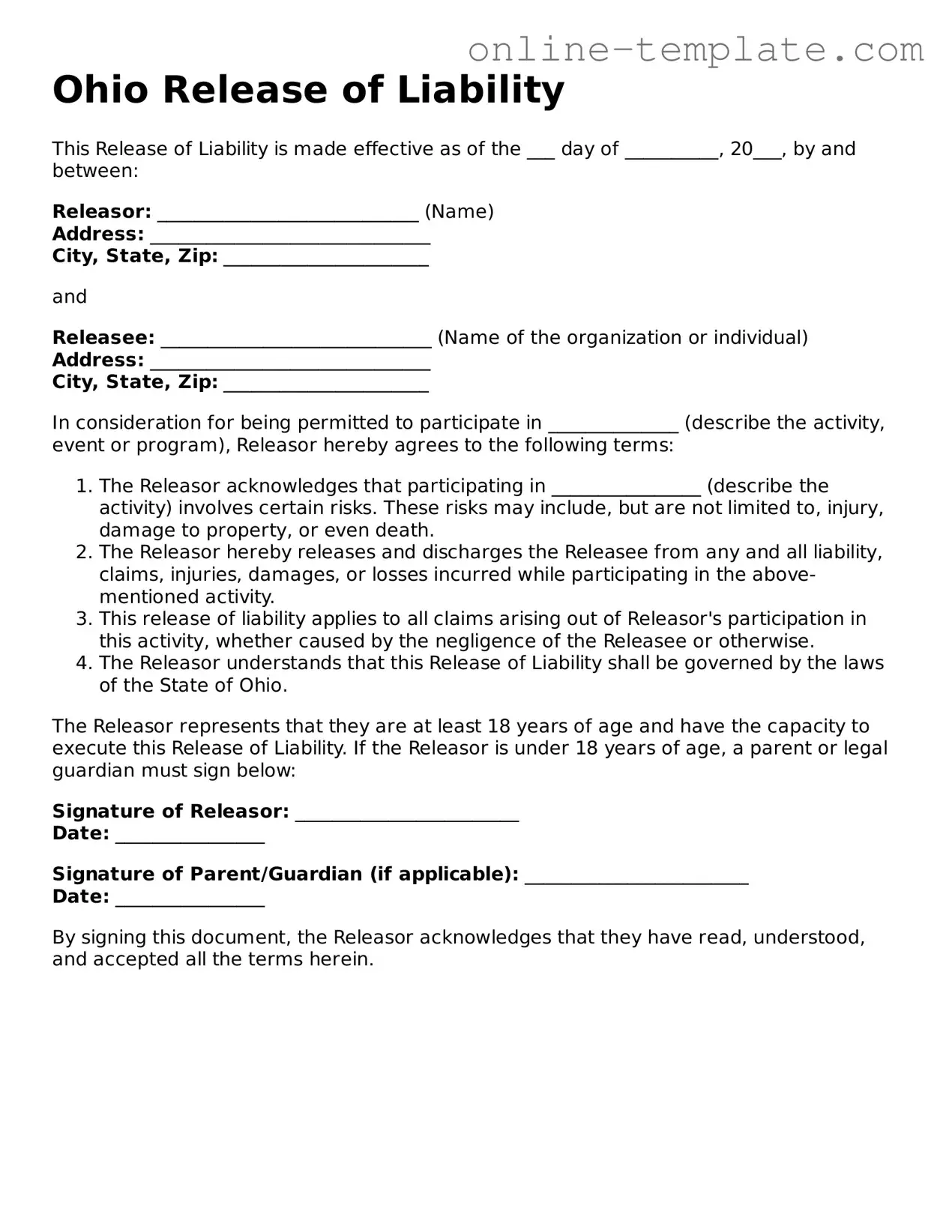 Attorney-Verified  Release of Liability Template for Ohio