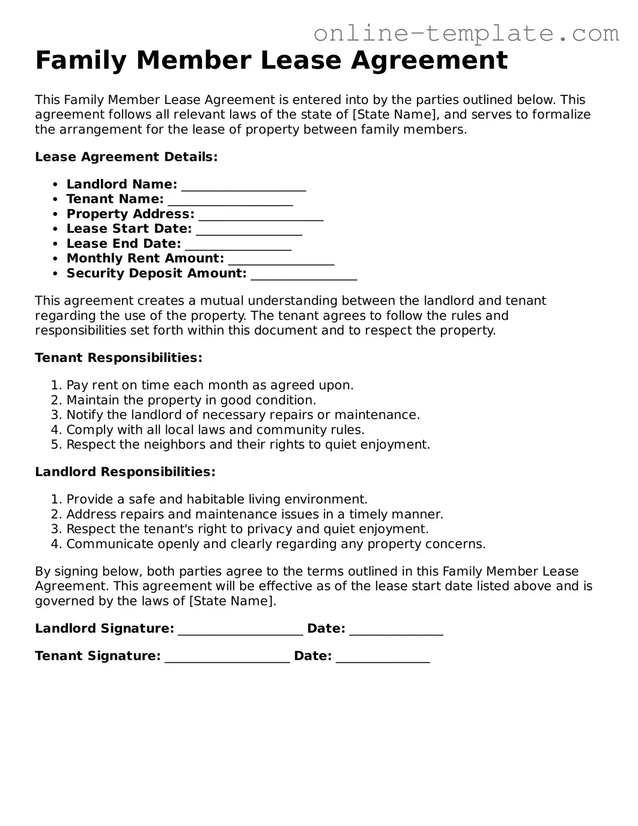 Official Family Member Lease Agreement Template