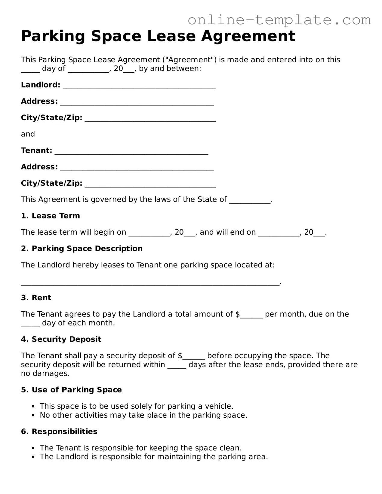 Official Parking Space Lease Agreement Template