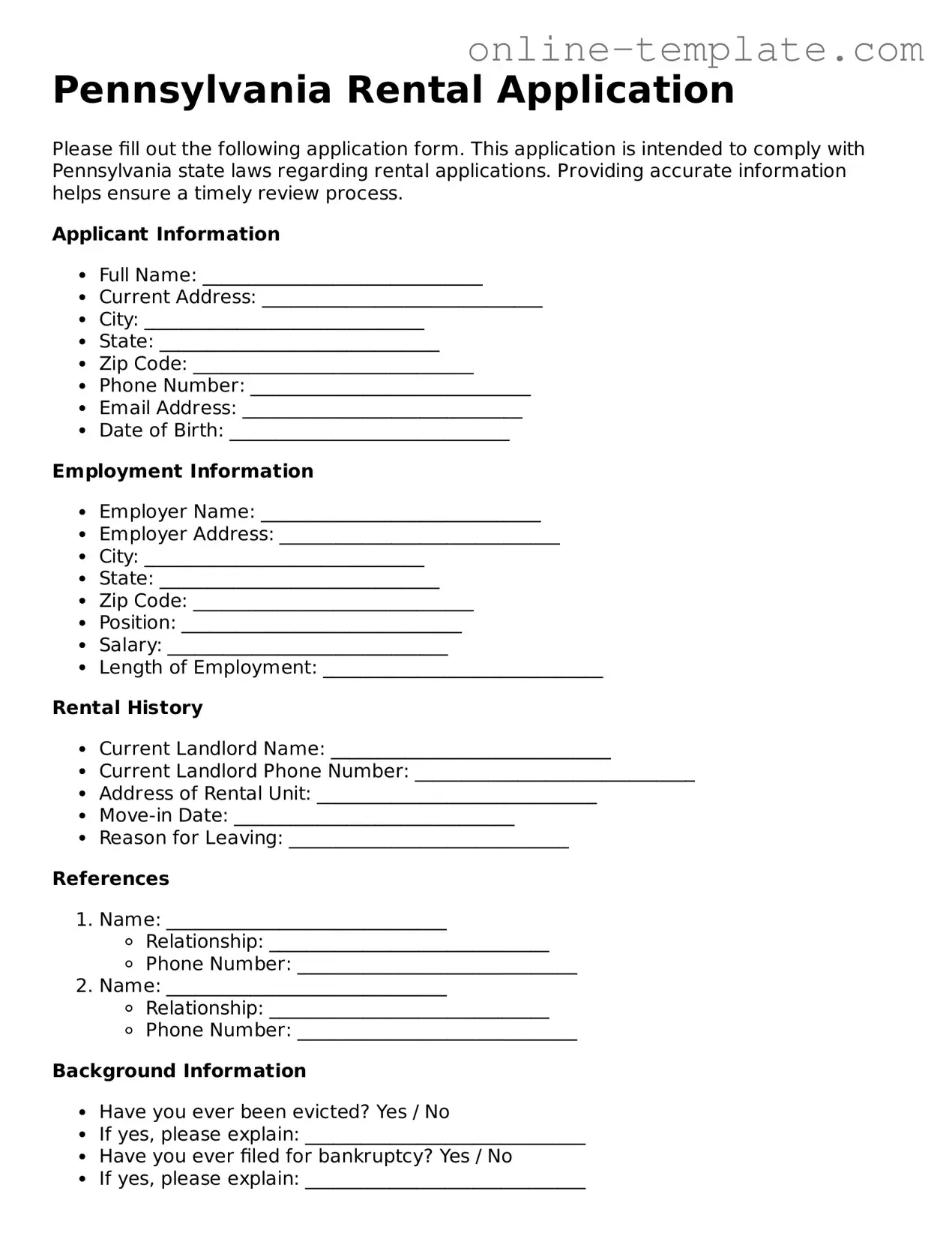 Attorney-Verified  Rental Application Template for Pennsylvania