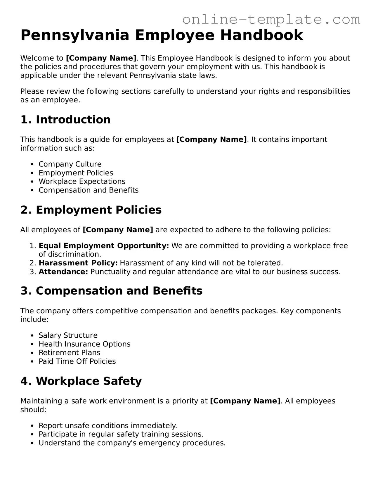 Attorney-Verified  Employee Handbook Template for Pennsylvania