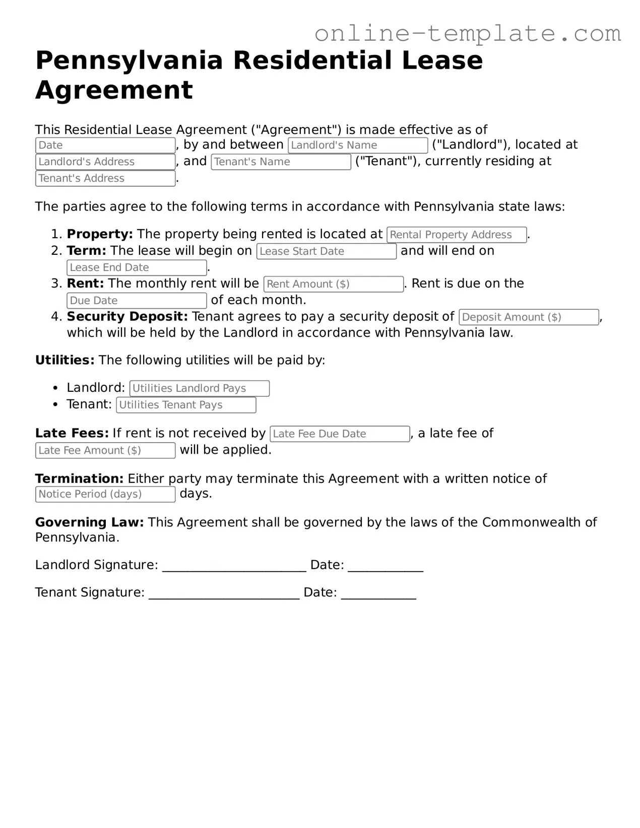 Attorney-Verified  Residential Lease Agreement Template for Pennsylvania