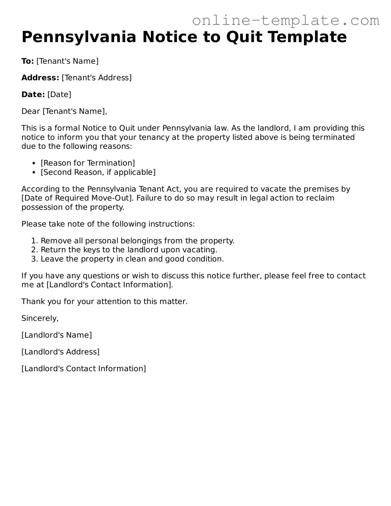Attorney-Verified  Notice to Quit Template for Pennsylvania