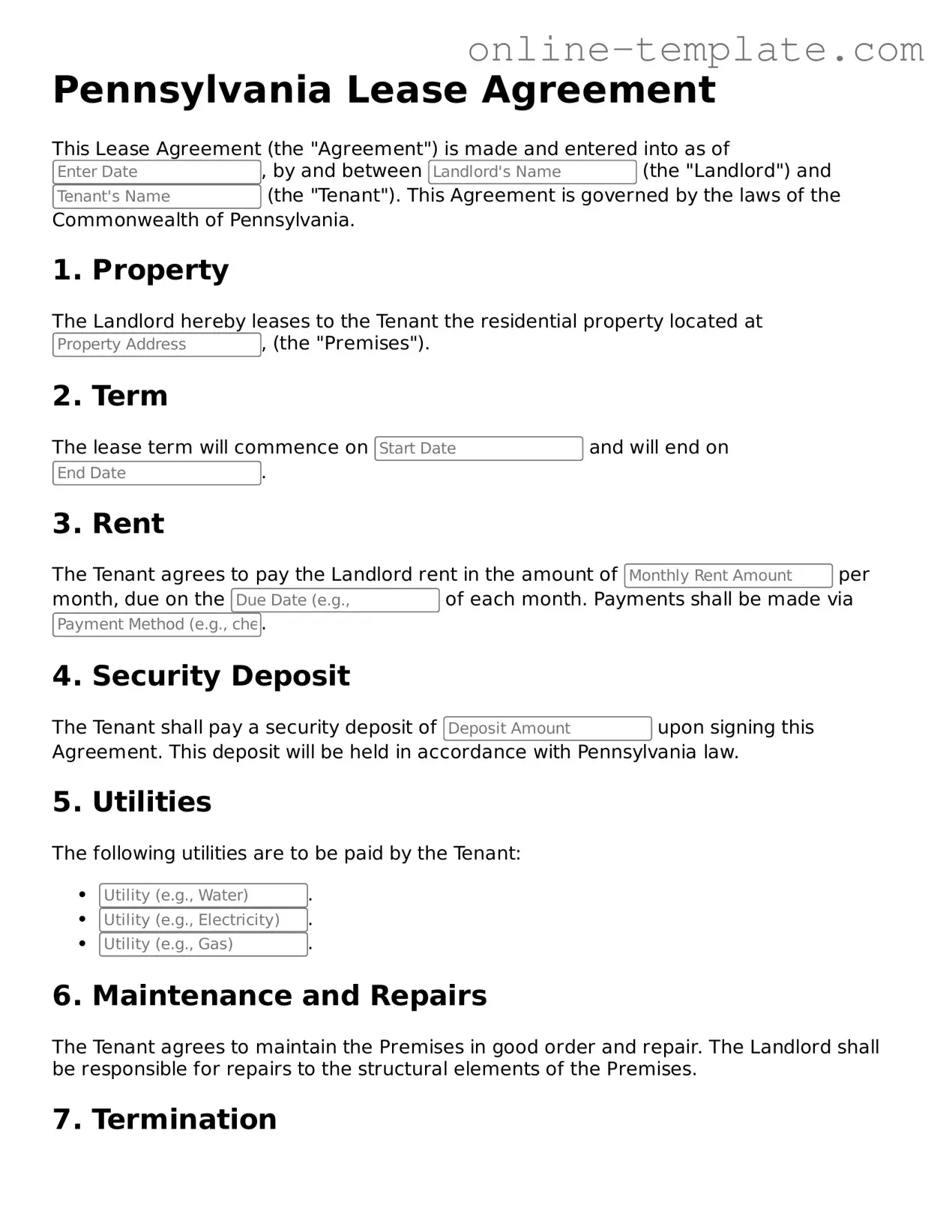 Attorney-Verified  Lease Agreement Template for Pennsylvania