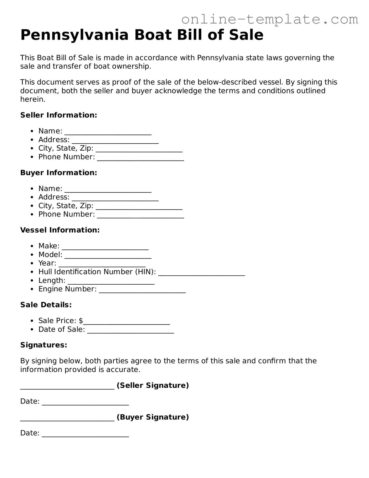 Attorney-Verified  Boat Bill of Sale Template for Pennsylvania