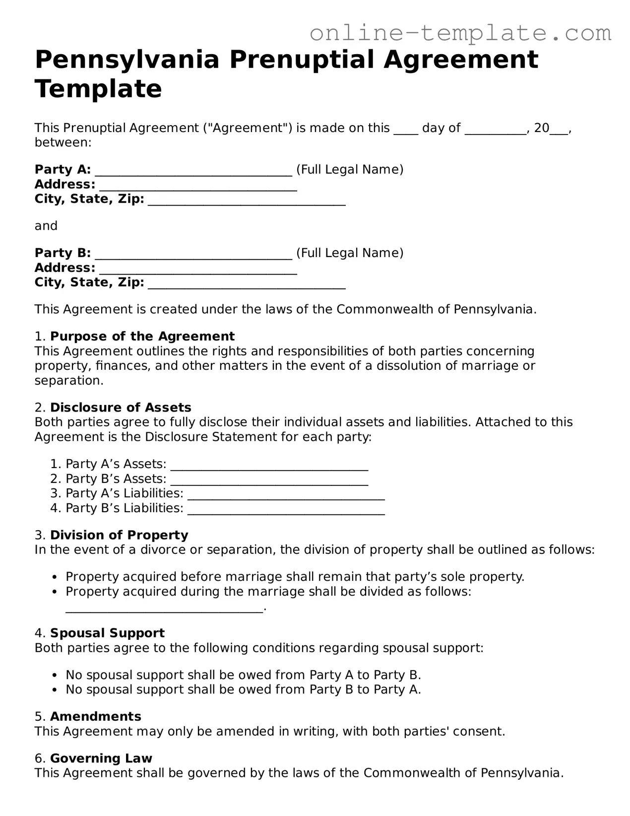 Attorney-Verified  Prenuptial Agreement Template for Pennsylvania
