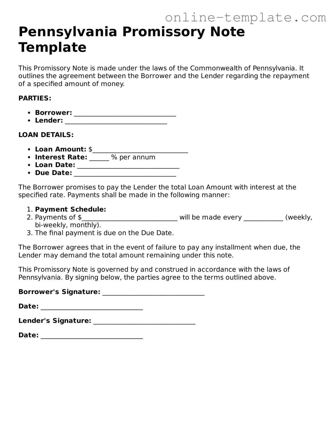 Attorney-Verified  Promissory Note Template for Pennsylvania