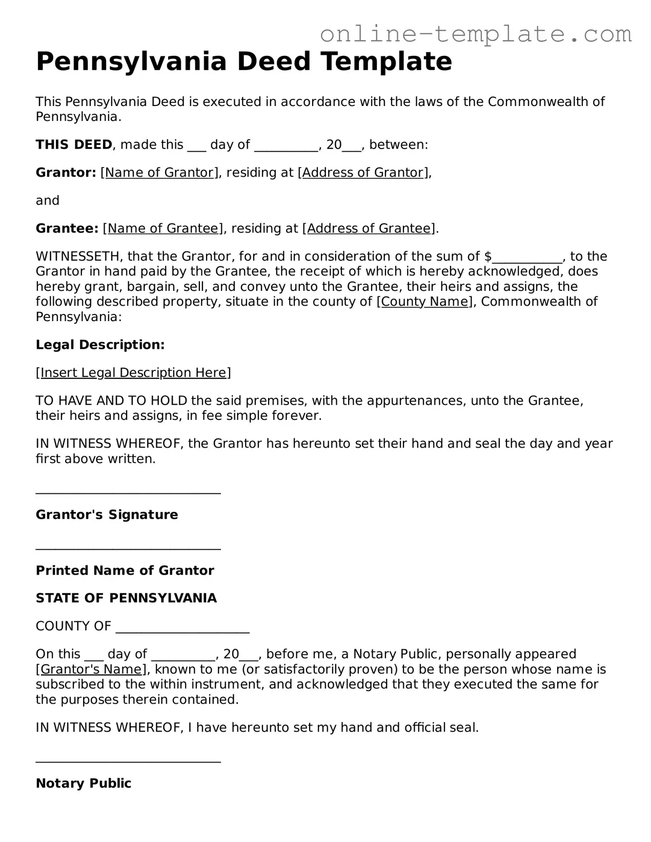 Attorney-Verified  Deed Template for Pennsylvania