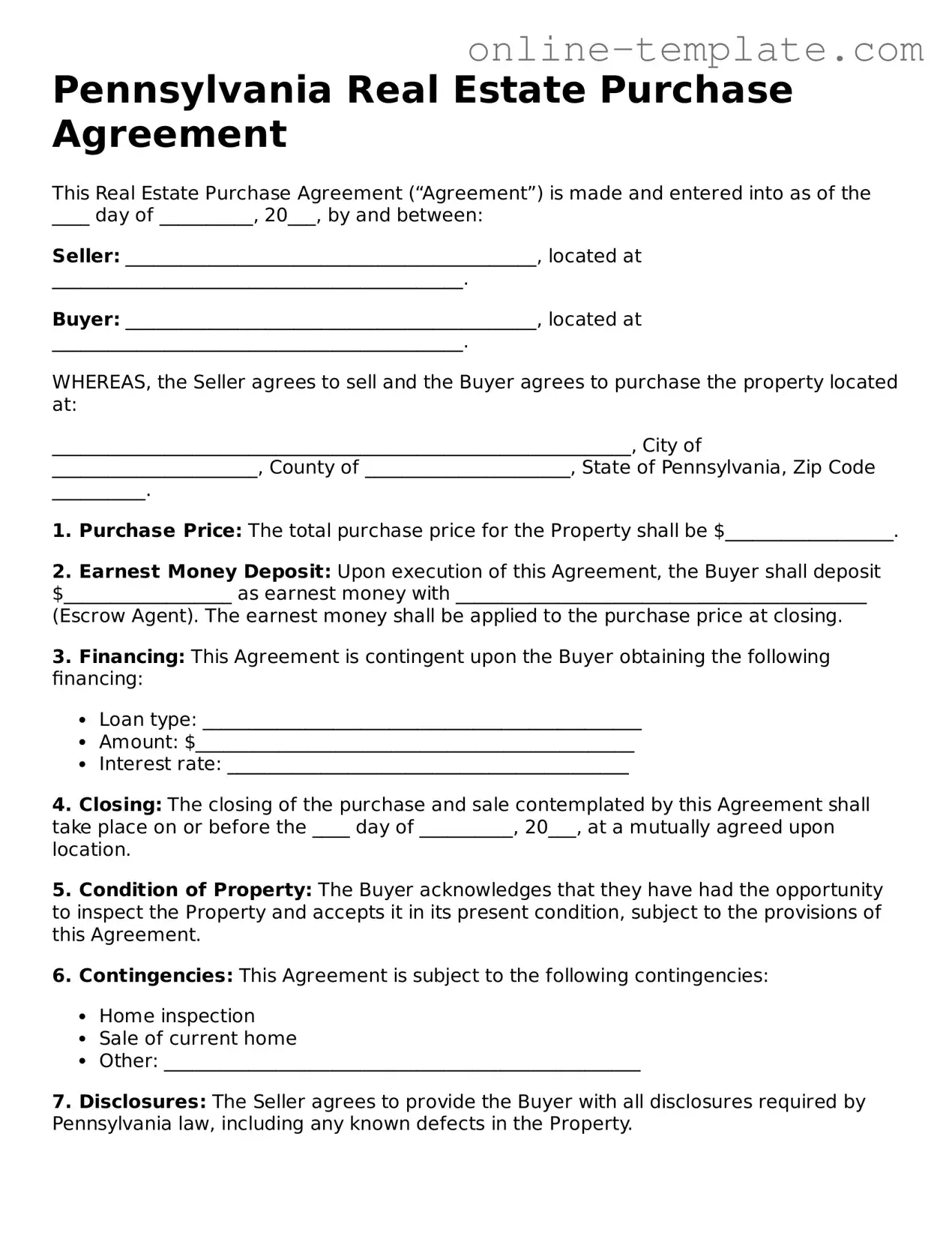 Attorney-Verified  Real Estate Purchase Agreement Template for Pennsylvania