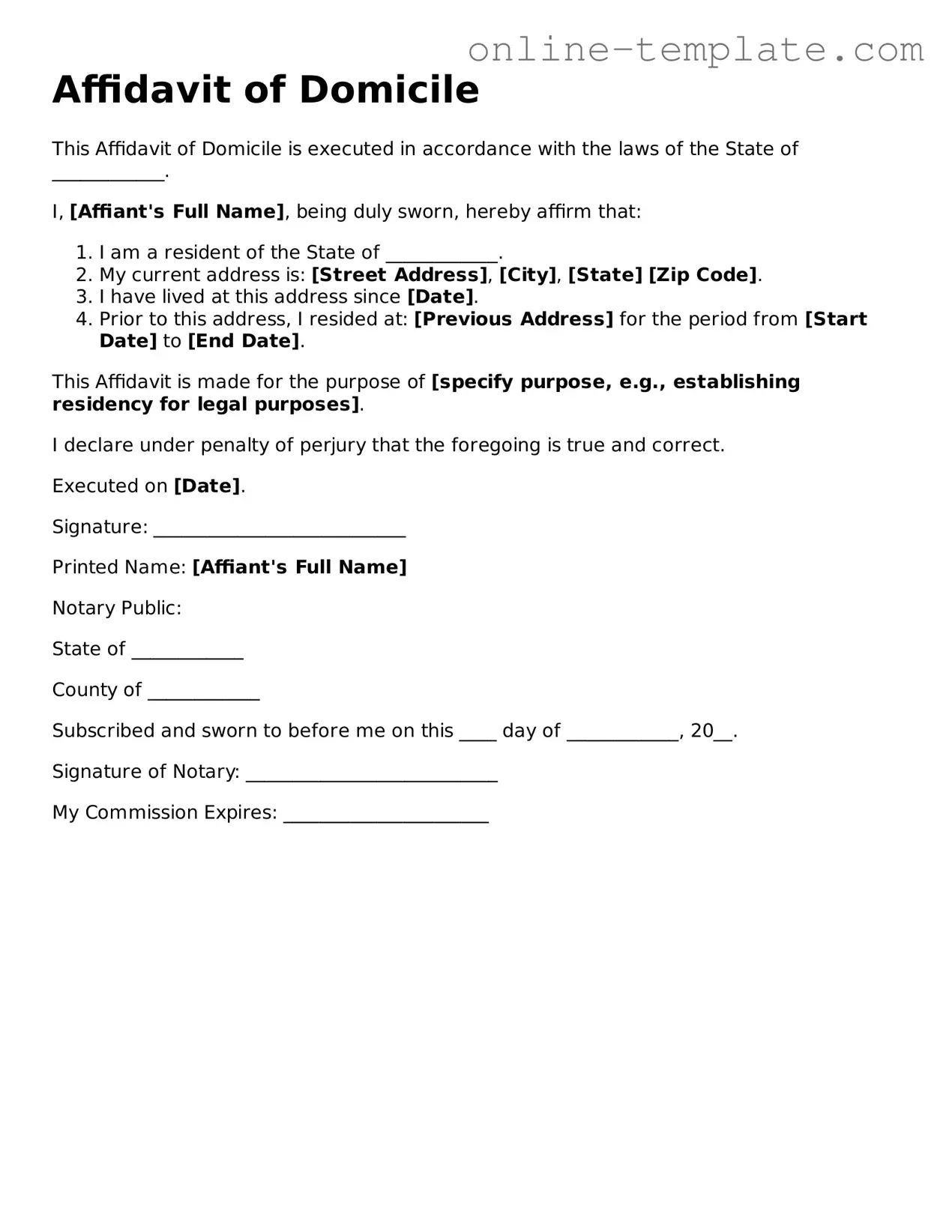 Official Affidavit of Domicile Template