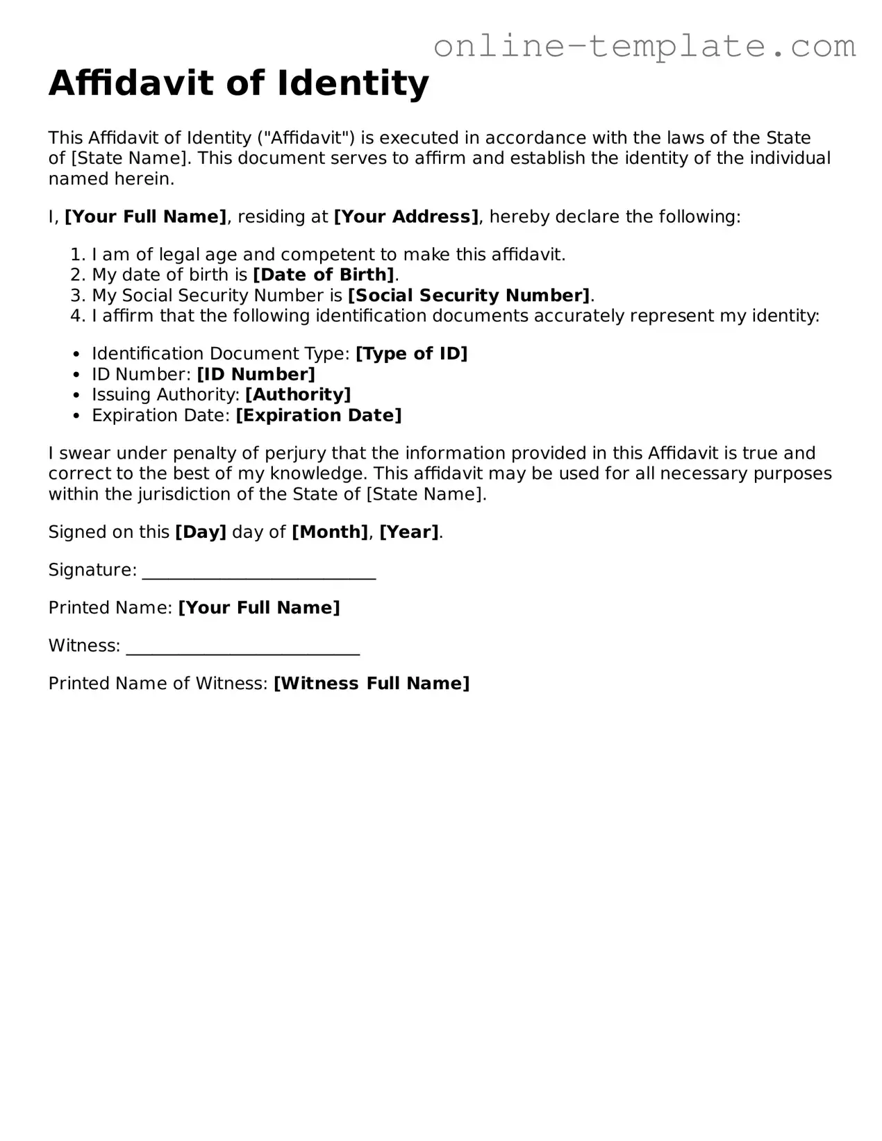 Official Affidavit of Identity Template