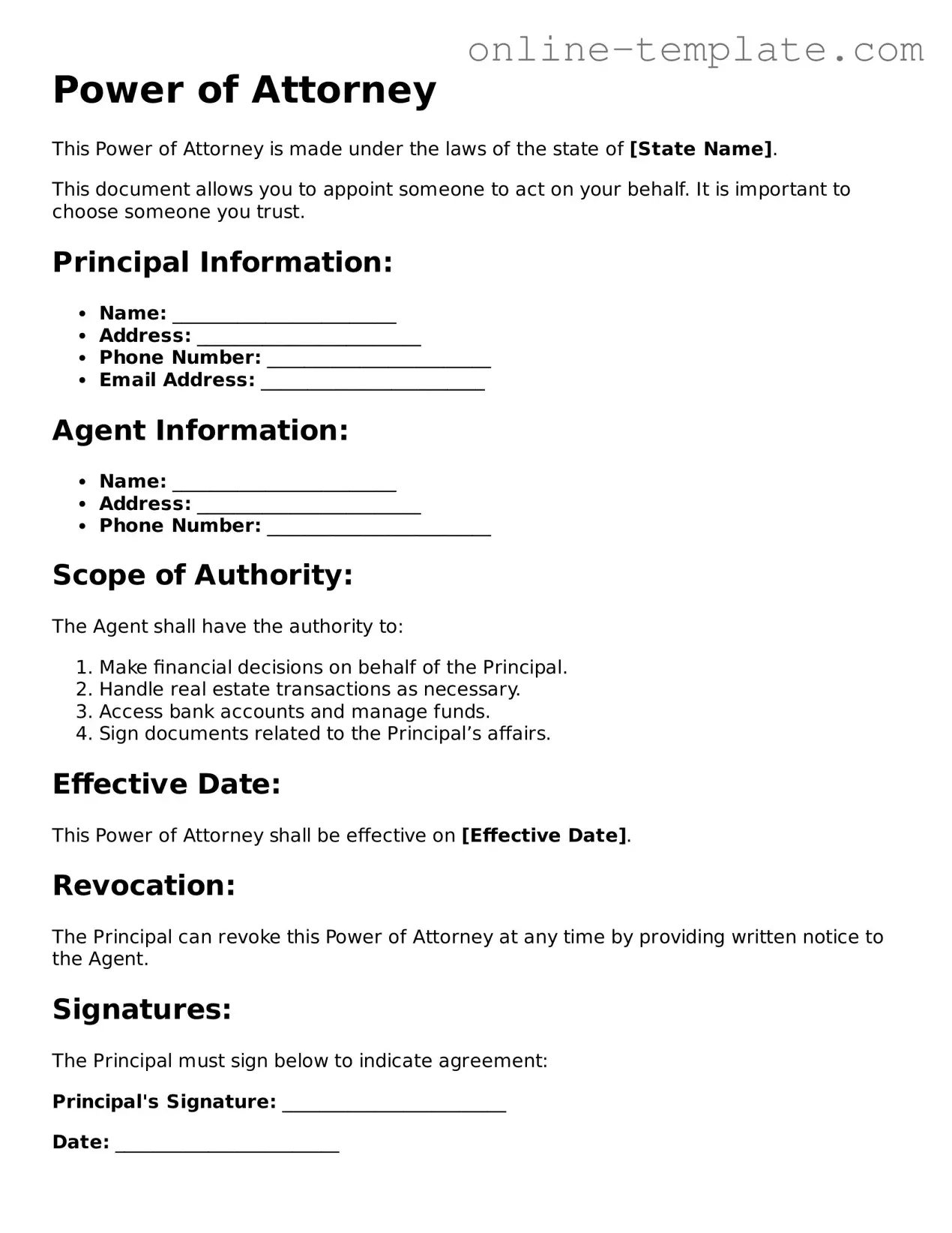 Official Power of Attorney Template
