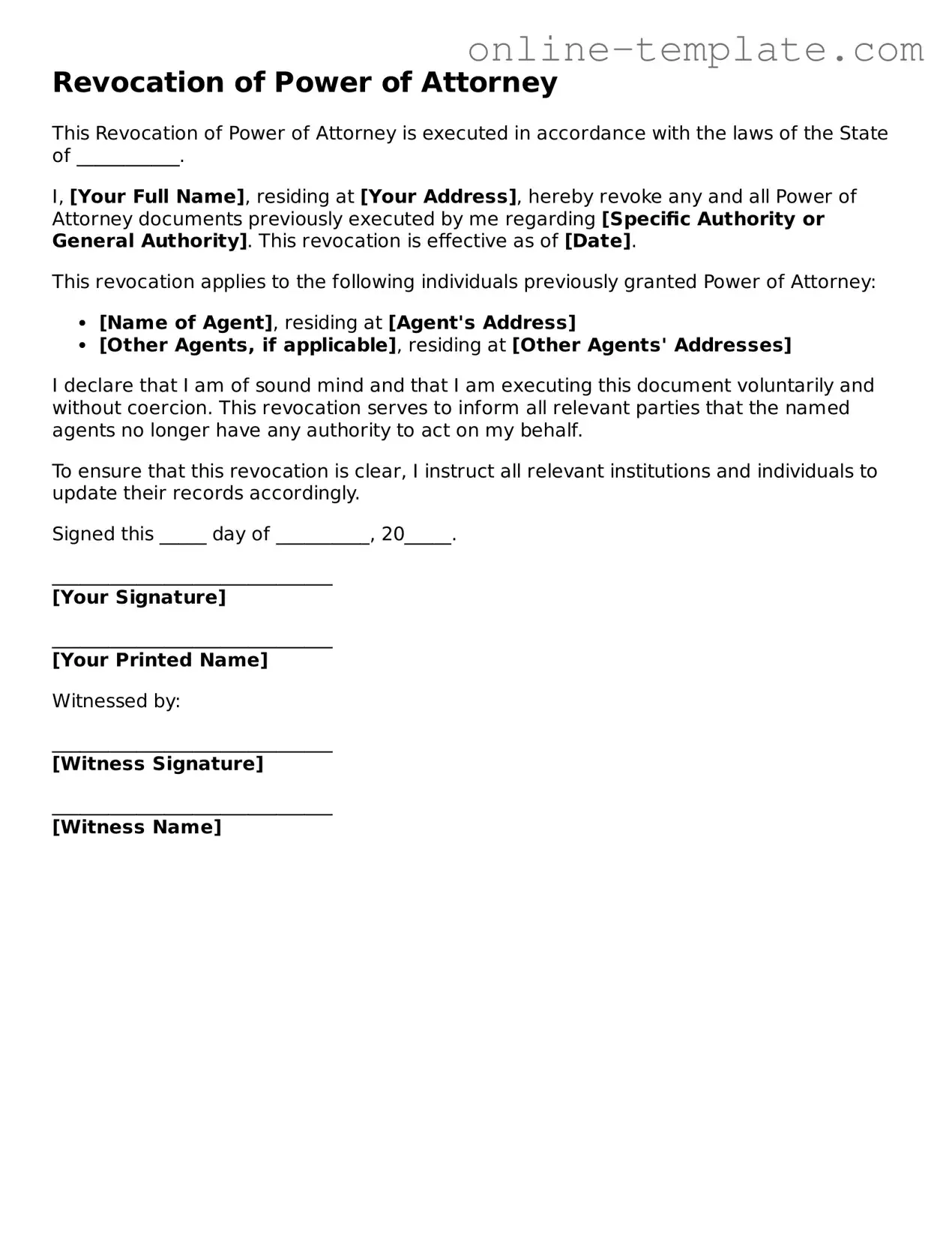 Official Revocation of Power of Attorney Template