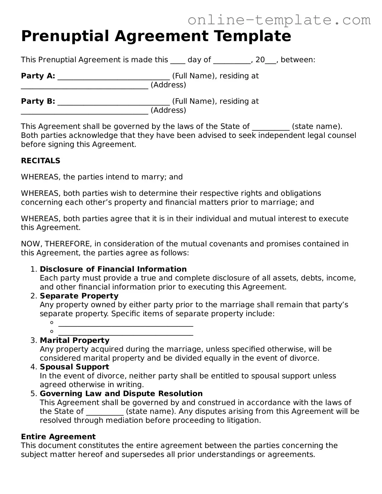 Official Prenuptial Agreement Template