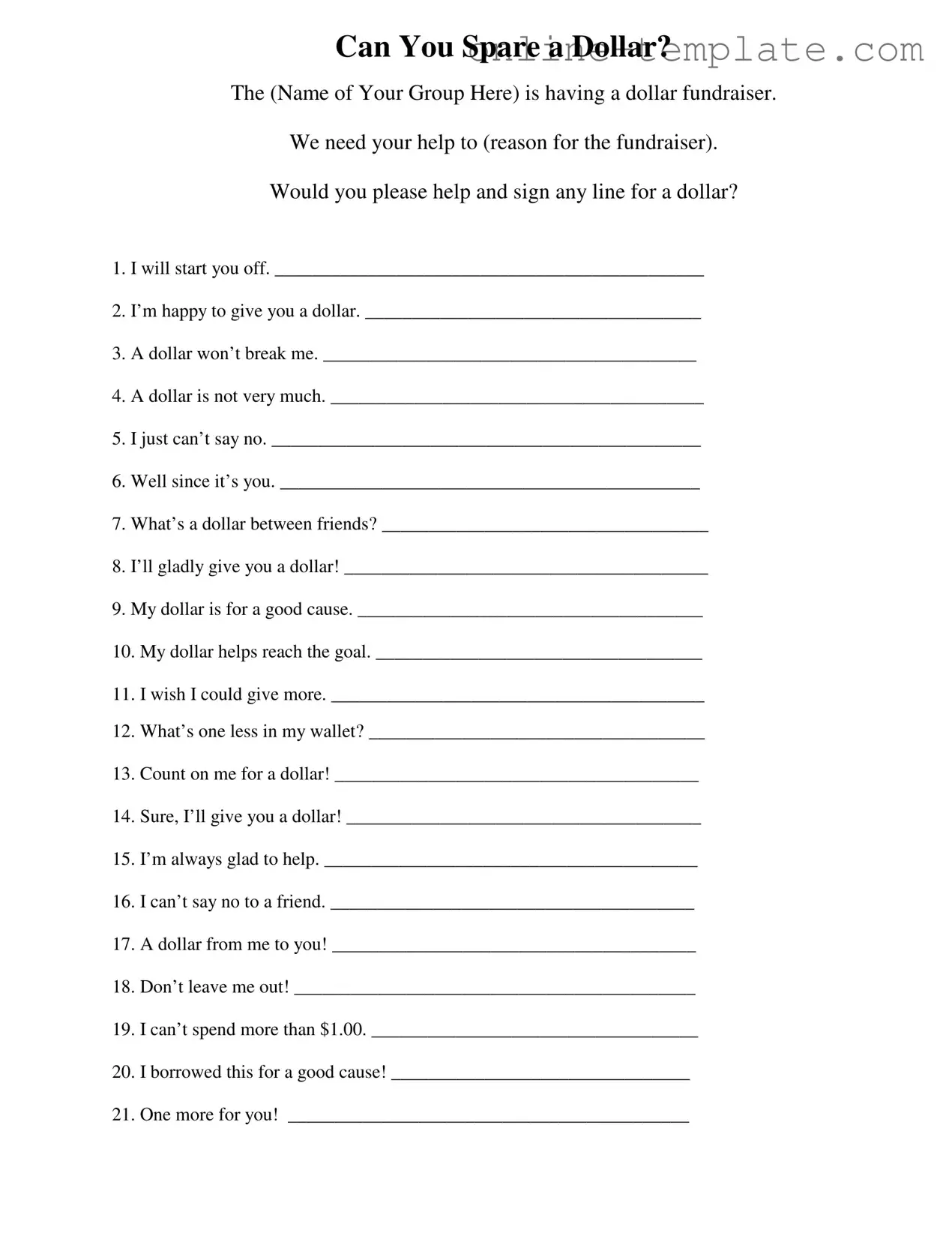 Free Donated A Dollar PDF Template