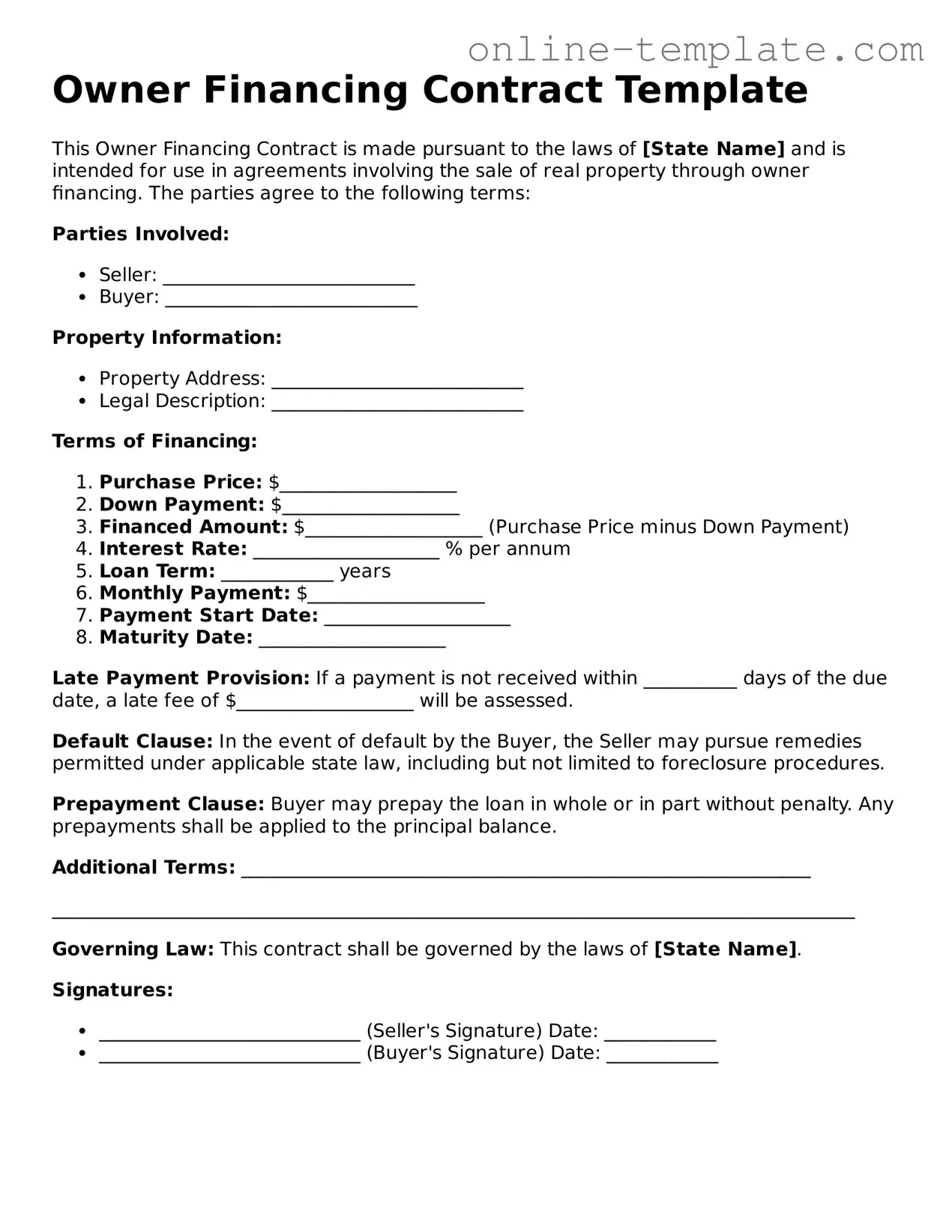 Official Owner Financing Contract Template