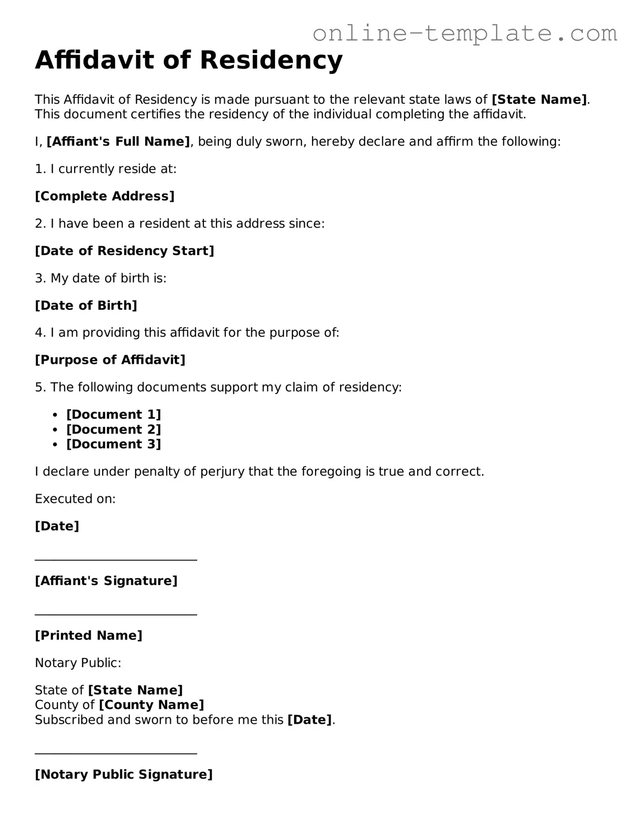 Official Affidavit of Residency Template