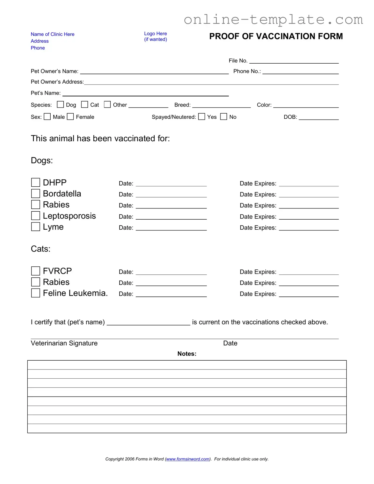 Free Proof Of Vaccination Dog PDF Template
