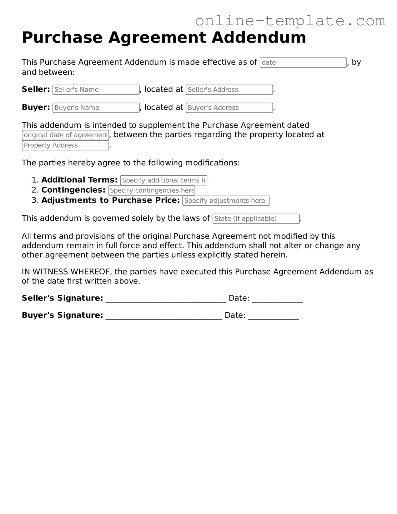 Official Purchase Agreement Addendum Template