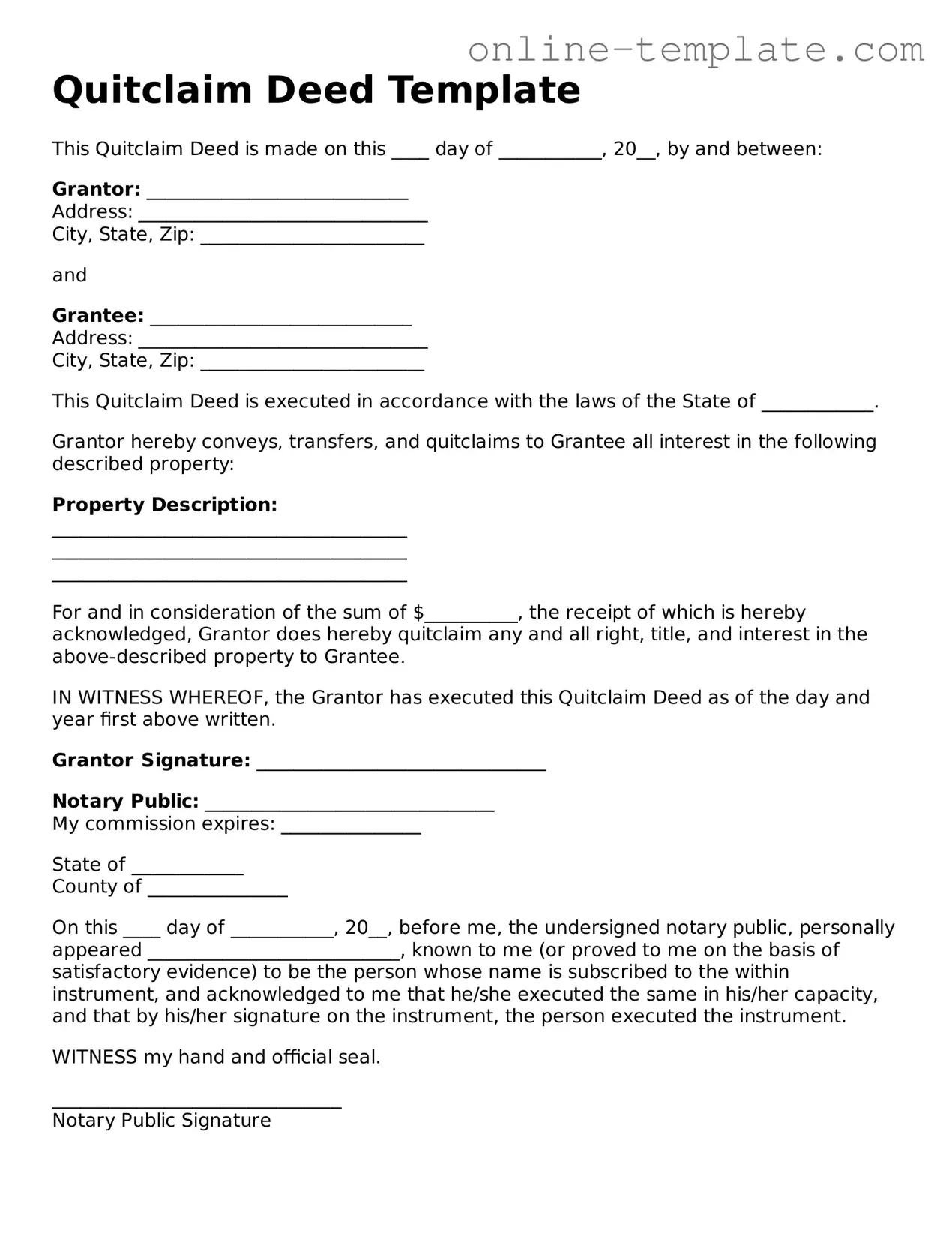 Official Quitclaim Deed Template