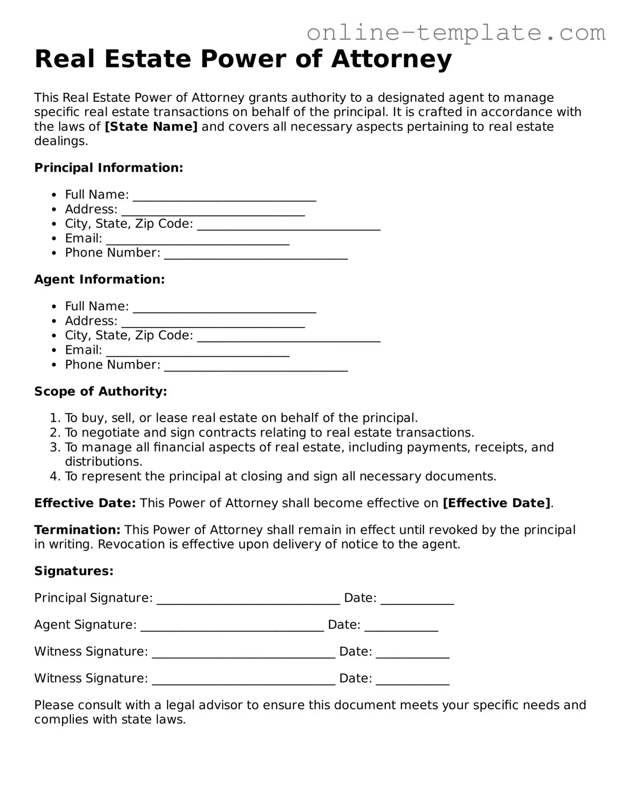Official Real Estate Power of Attorney Template