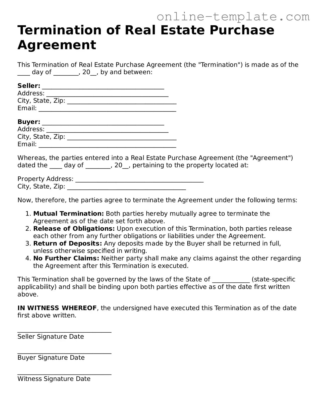 Official Termination of Real Estate Purchase Agreement Template