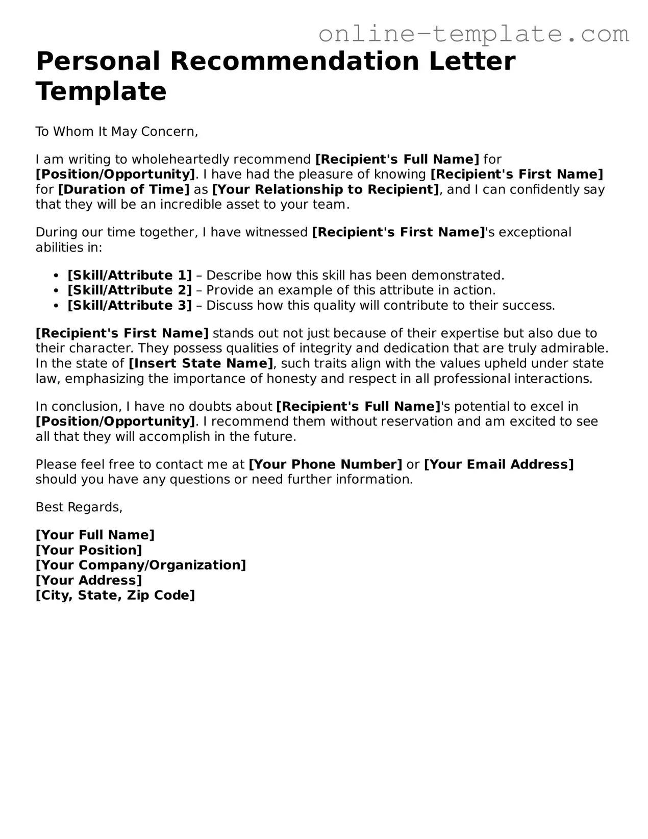 Official Recommendation Letter Template