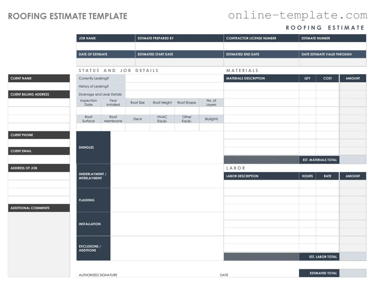 Free Roofing Estimate PDF Template