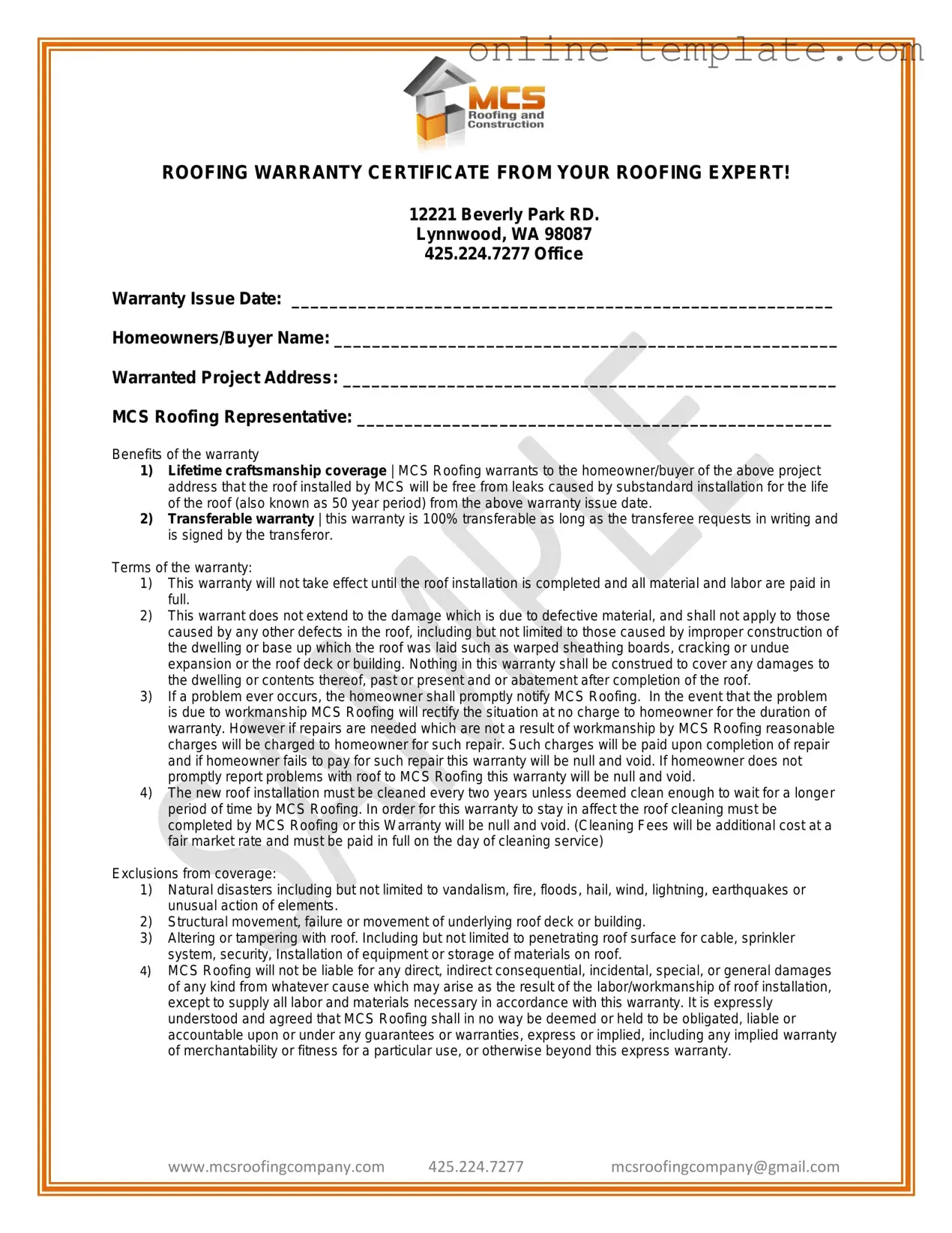 Free Roofing Warranty Certificate PDF Template