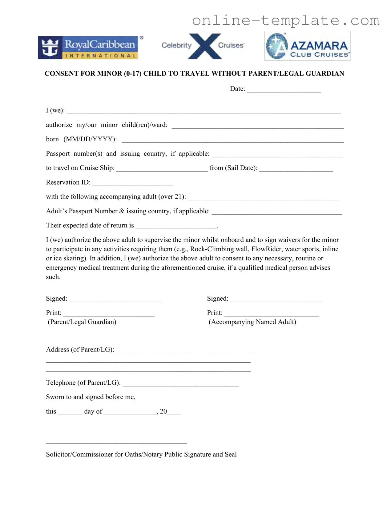 Free Royal Caribbean Parental Consent PDF Template