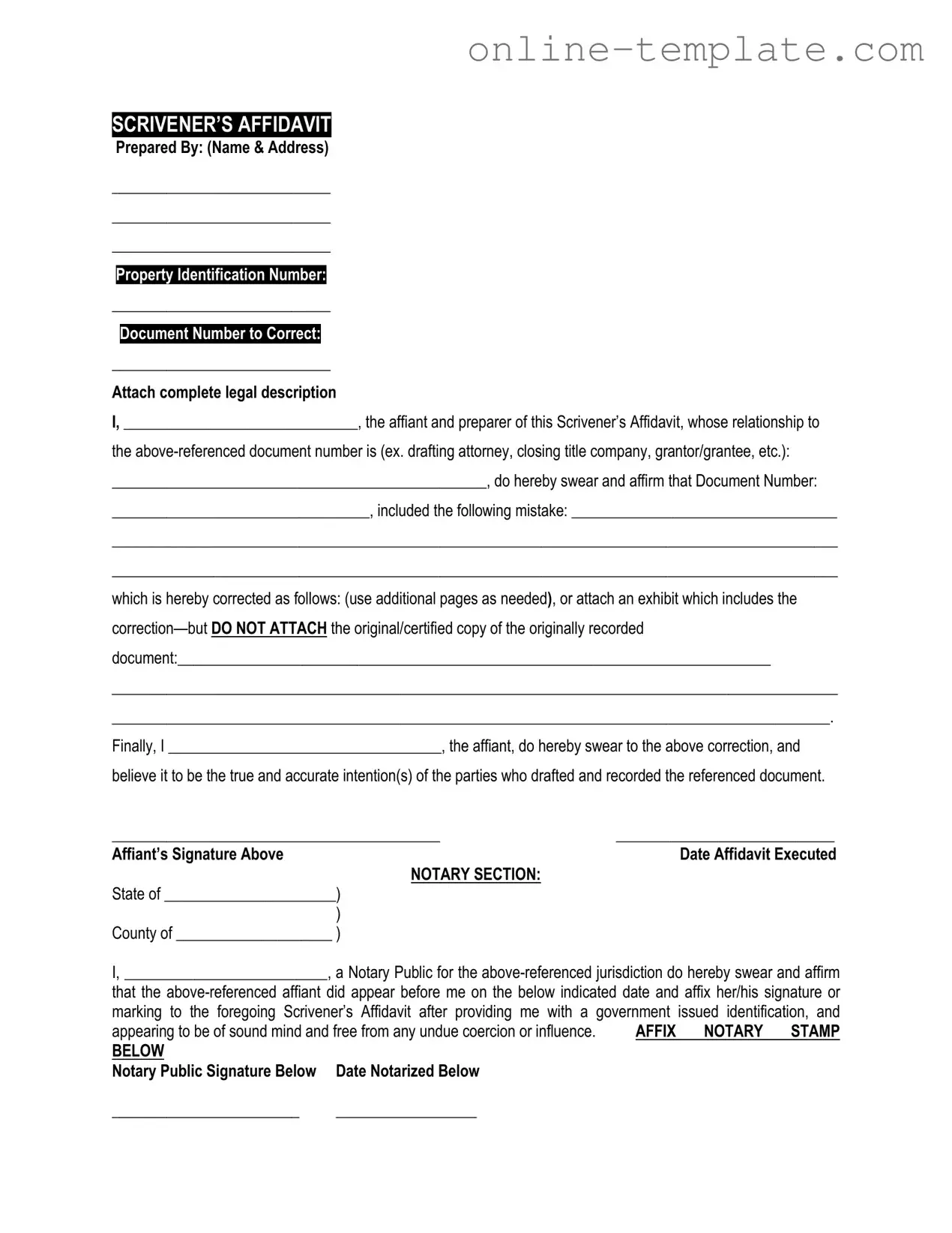Free Scrivener's Affidavit PDF Template