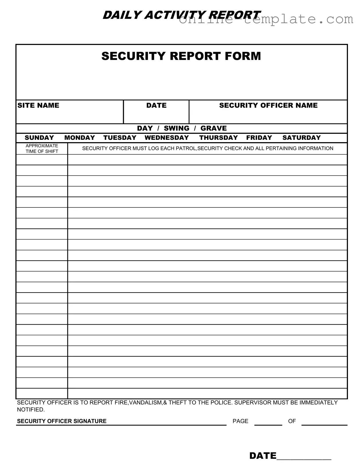 Free Security Guard Daily Report Sample PDF Template