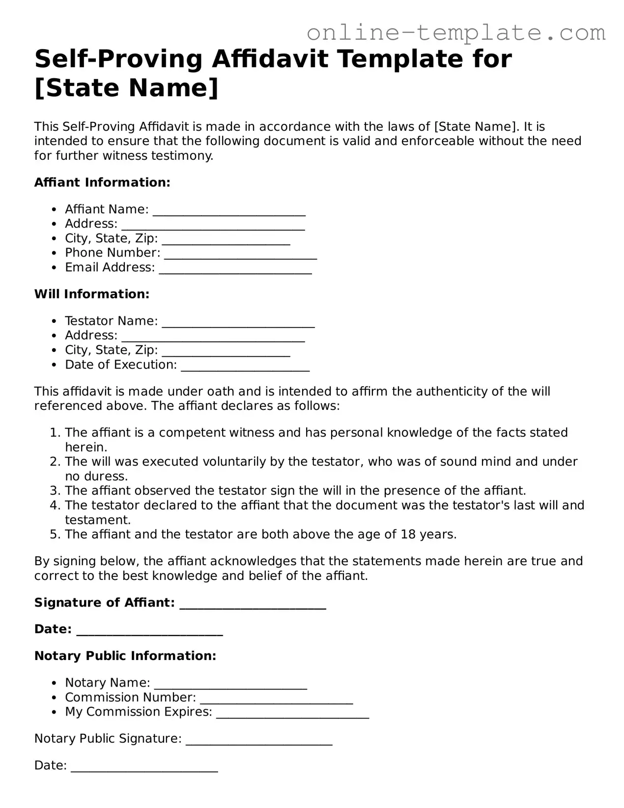Official Self-Proving Affidavit Template