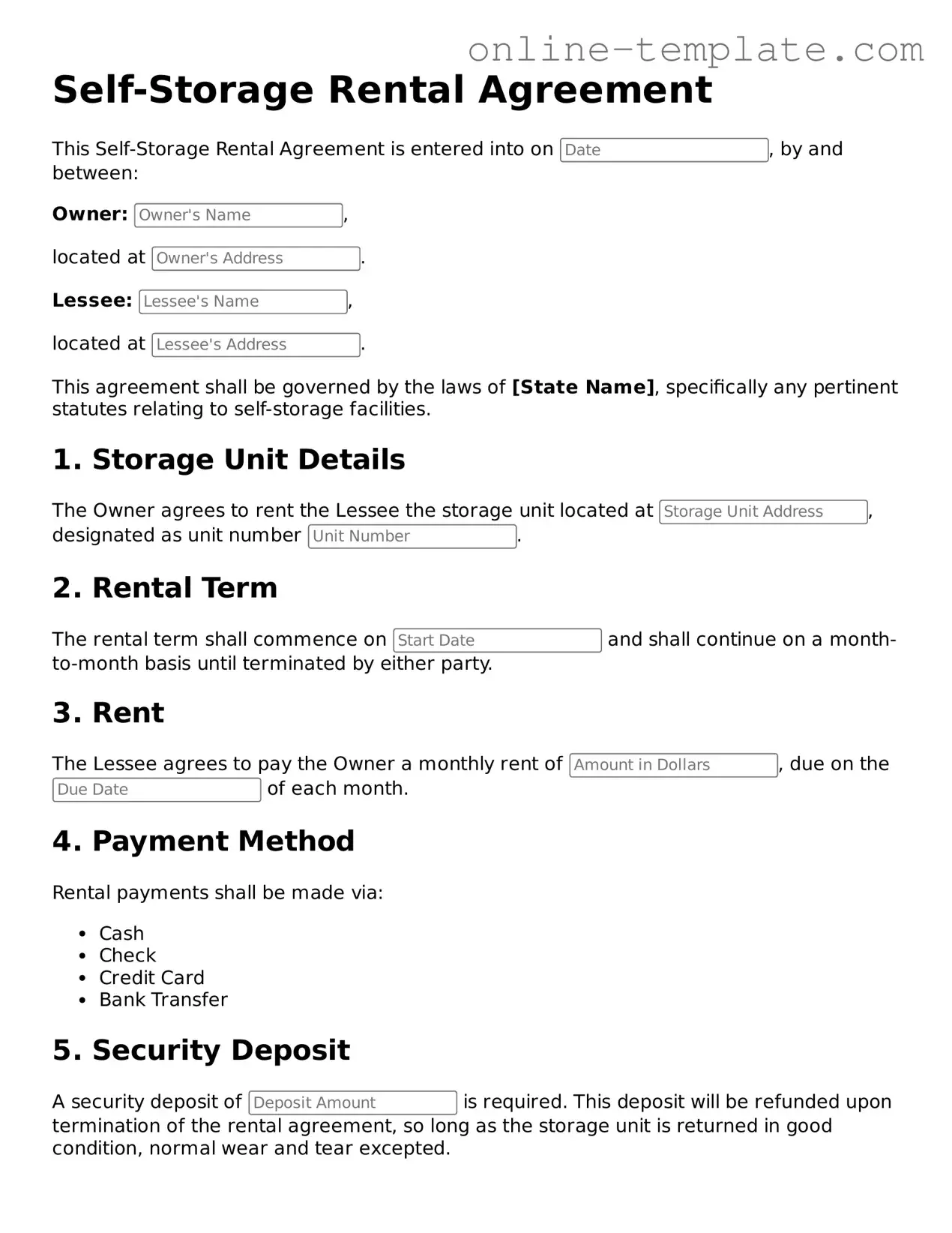Official Self-Storage Rental Agreement Template