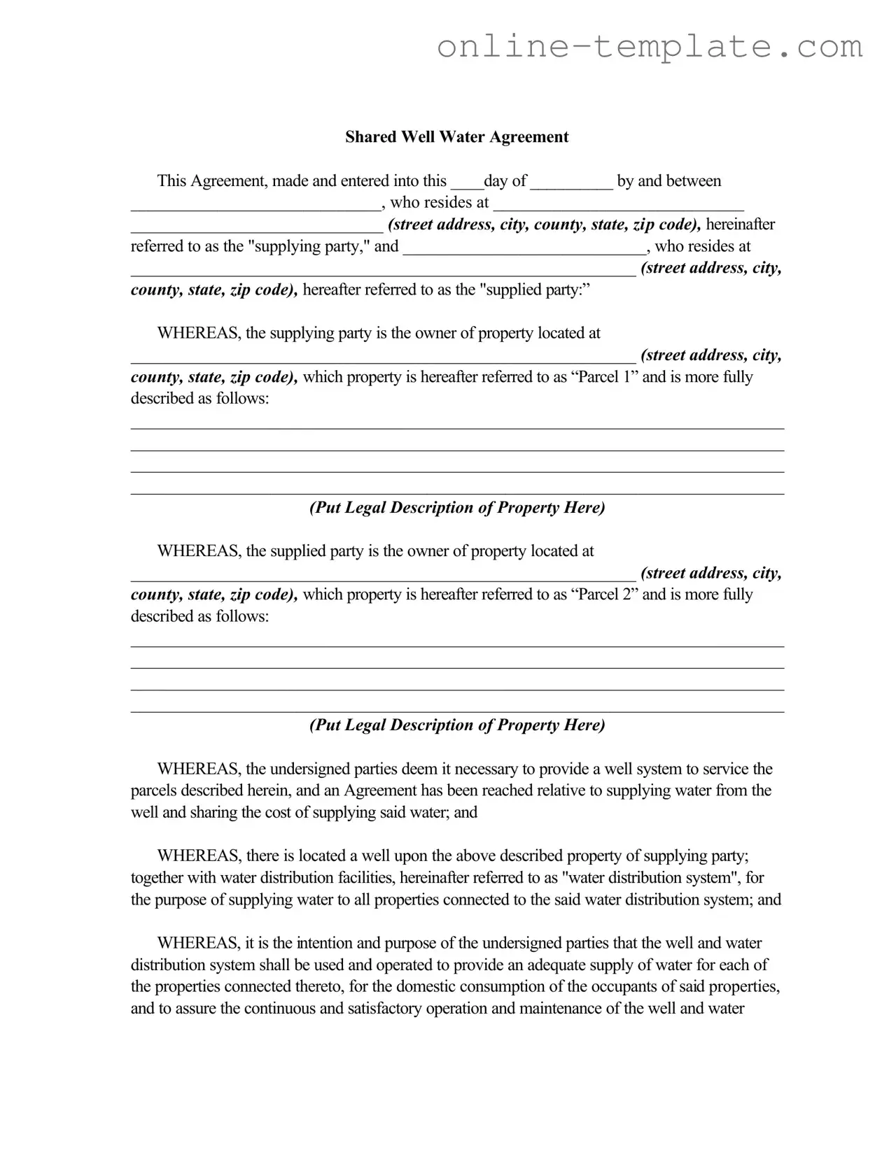 Free Shared Well Agreement PDF Template
