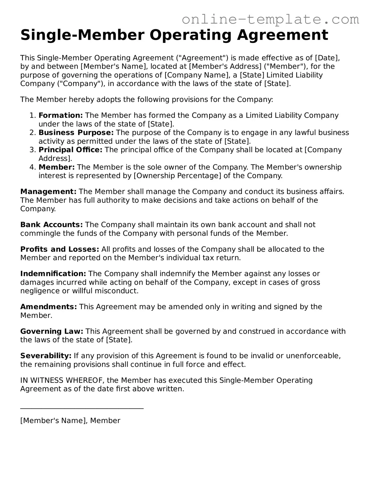 Official Single-Member Operating Agreement Template