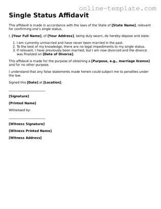 Official Single Status Affidavit Template