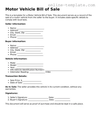 Official Motor Vehicle Bill of Sale Template