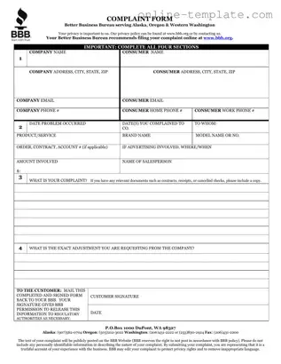 Free Bbb Complaint PDF Template