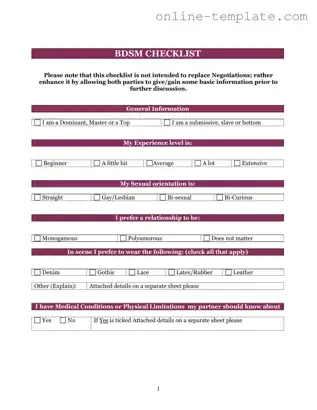 Free Bdsm Checklist PDF Template