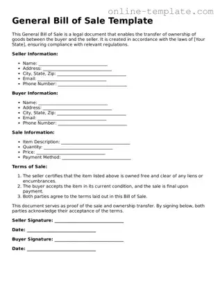 Official General Bill of Sale Template