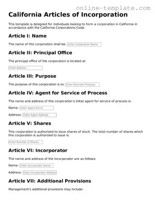 Attorney-Verified  Articles of Incorporation Template for California