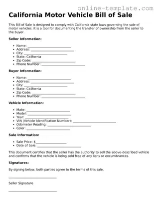 Attorney-Verified  Motor Vehicle Bill of Sale Template for California