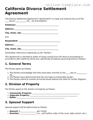 Attorney-Verified  Divorce Settlement Agreement Template for California