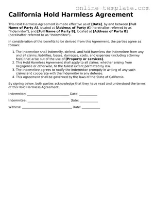 Attorney-Verified  Hold Harmless Agreement Template for California