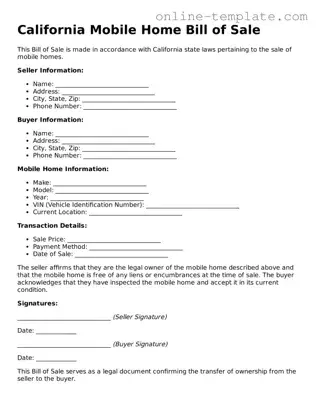 Attorney-Verified  Mobile Home Bill of Sale Template for California