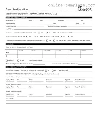 Free Chick Fil A Job Application PDF Template