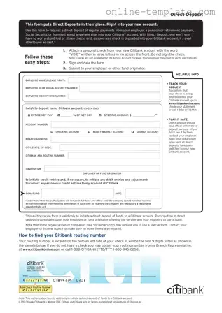 Free Citibank Direct Deposit PDF Template